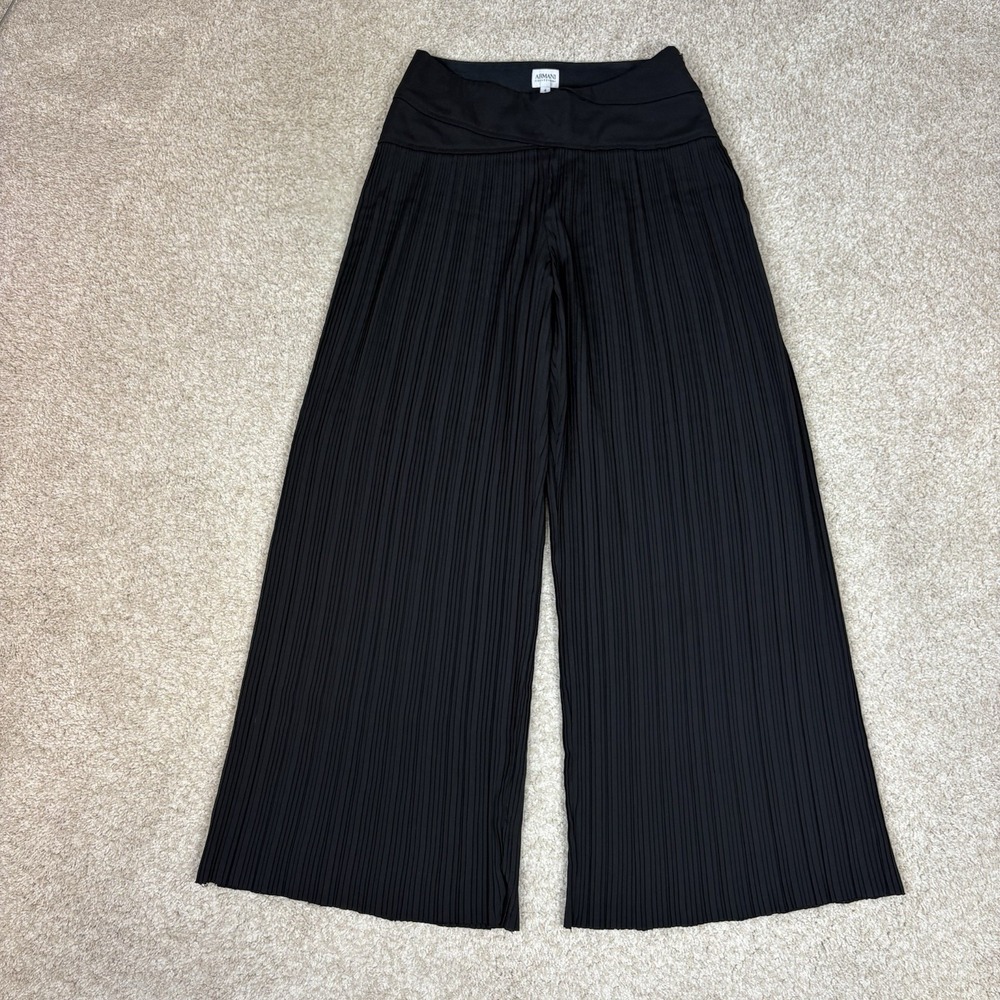 Vtg Armani Collezioni Womens Pleated Wide Leg Pants Women's Sz 4 Black